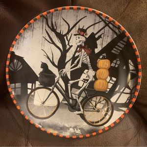 222 Fifth Bicycle Skeleton Lady 8” Halloween Salad Plate